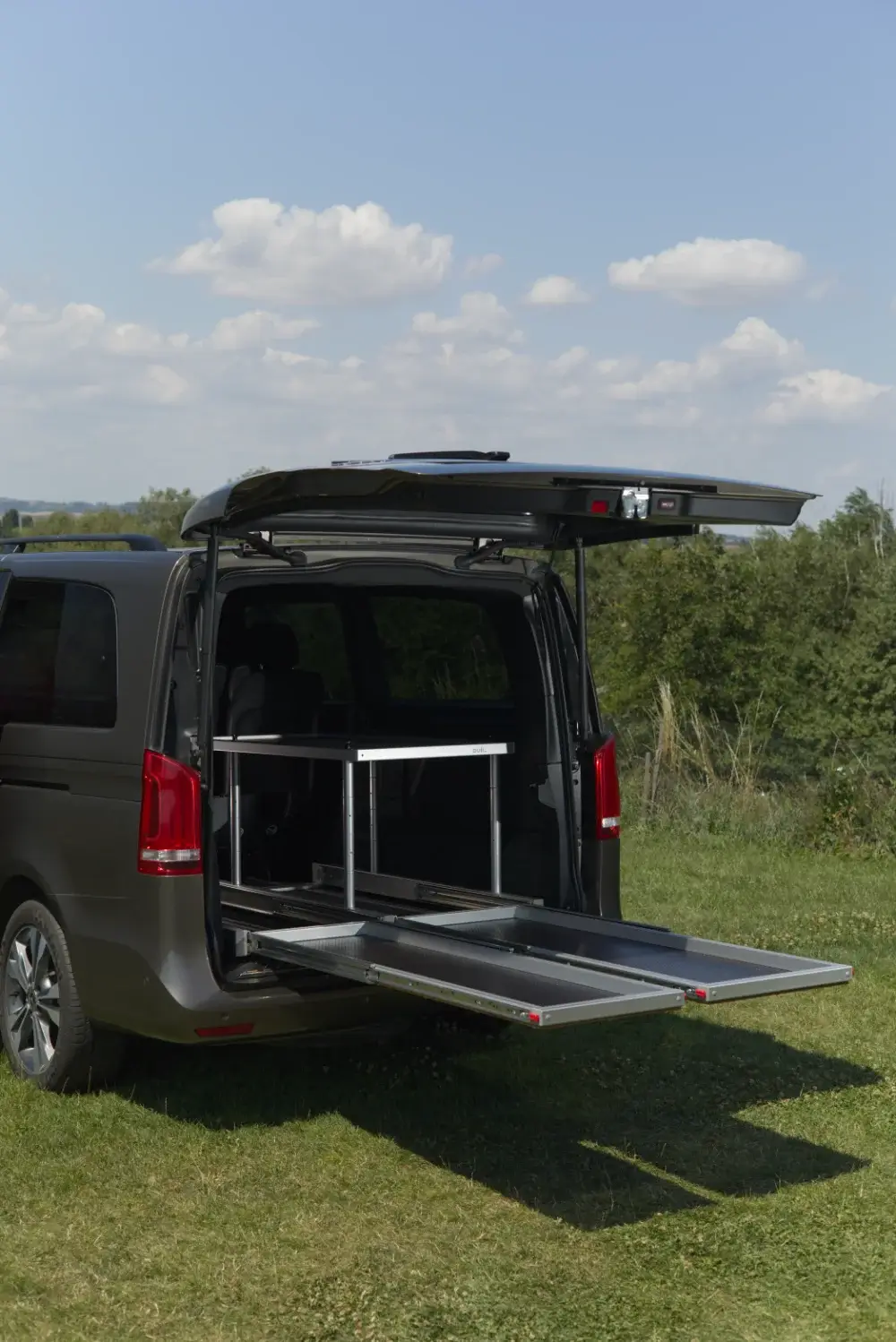 Vestavba do auta - 2x výsuvná police + užší pevné patro - Mercedes V-class/Vito/Marco Polo - Obrázek 5